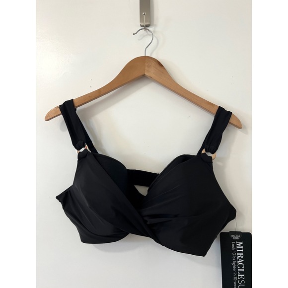 Miraclesuit Escape Underwire Black Tummy Control Swim Top Flirty Crossover 38DD - Picture 3 of 8